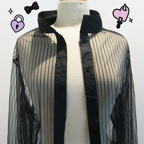 1XL Edgy pin stripe sheer button up shirt - Picture 1 of 8